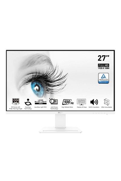 MSI Monitor de gaming MSI PRO 27" - IPS LED, FHD, 100Hz, 4ms, HDMI/DP/VGA, difuzoare încorporate (alb)