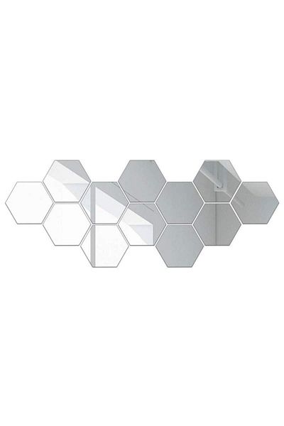 SIKS Set of 12 x SIKS Mirror Decorative Sticker in Hexagon Shape, Wall Decoration, 10.5 x 12.5 cm