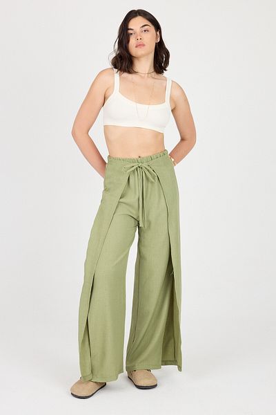Ceylen Linen Shalwar Trousers with Tie Detail and Slits