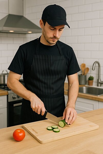 D-Apron Studio Siyah Çizgili Önlük