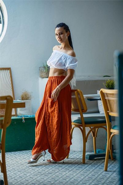 Miss Boheme Tile Color Pocket Detailed Linen Shalwar
