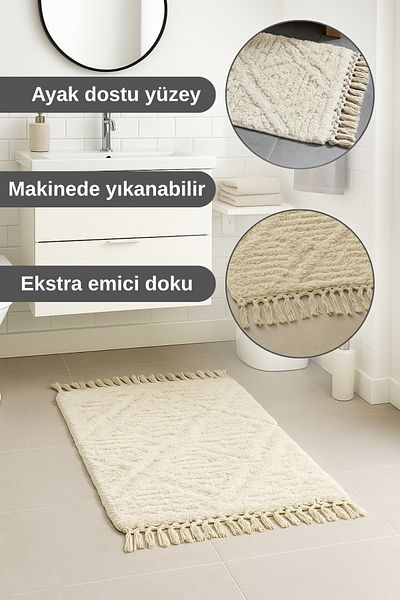 SETABIANCA Χαλάκι μπάνιου με φούντες 100% βαμβάκι 50x80 cm – Μαλακή υφή, χαλί μπάνιου που απορροφά το νερό
