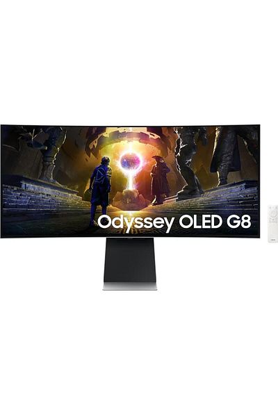 Samsung Monitor OLED curbat pentru gaming de 34", WQHD, 175Hz, 0.03ms, difuzor, argintiu
