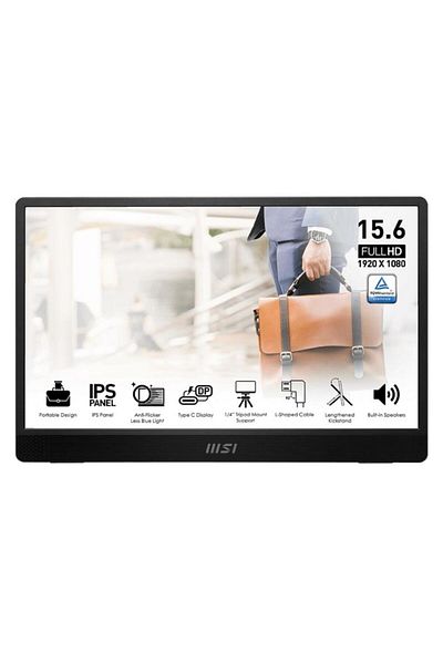 MSI Monitor LED IPS Full HD portabil MSI PRO MP161 E2 de 15,6", MiniHDMI, USB-C, difuzoare, negru