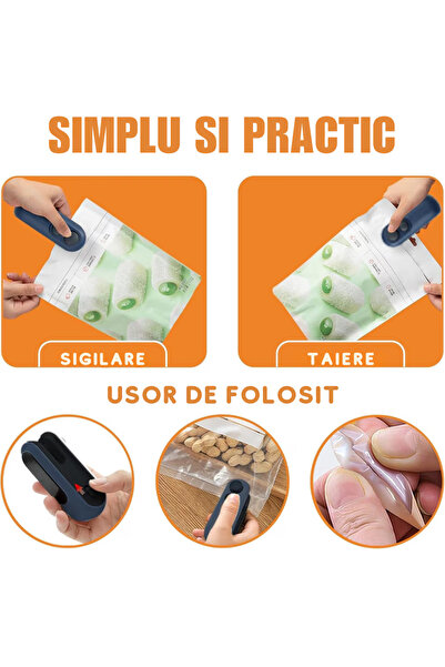 KEVDEI Mini Sigilator Pungi KEVDEI, Portabil, USB-C, Reîncărcabil, Cu Magnet, Tăiere + Lipire, Albastru