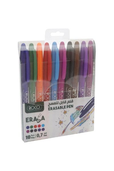 Roco Erasable Ballpoint Pen Set – 10 Pens, 0.7 mm Tip, Assorted Colors for Smooth Writing