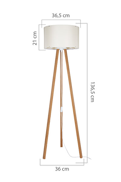 AG LightDesign Krem Lambader Abajur 3 Ayaklı Tripod Kumaş Ahşap Üç Ayak