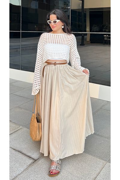 Butik Cream Wave Dumped Lined Skirt