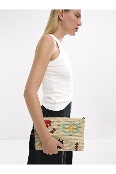 PARFOIS Hasır Efektli Etnik Desenli El Çantası