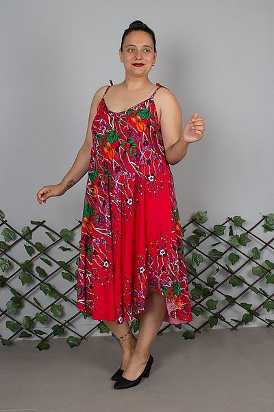 Truva XXL Plus Size Suspender Cotton Patterned Red Dress – up to Size 50