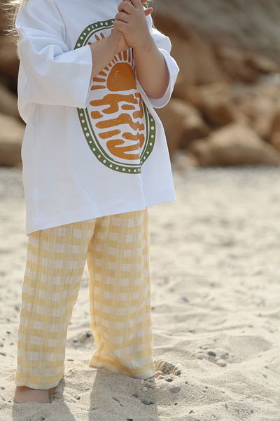DoDo'S Baby Yellow White Plaid Patterned Girls, Boys Muslin Baby, Children's Pants – Soft Fabric, Comfortable Fit