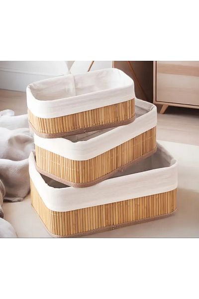 Flash Bazaar 3-Piece Bamboo Basket / Multi-Purpose Bamboo Basket Set Rectangular