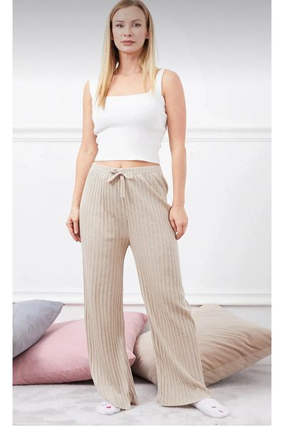 BİGÜMEX Ribbed Beige Summer Thin Trousers