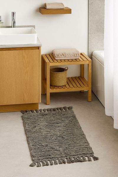SETABIANCA Χαλάκι μπάνιου με φούντες 100% βαμβάκι 50x80 cm – Μαλακή υφή, χαλί μπάνιου που απορροφά το νερό