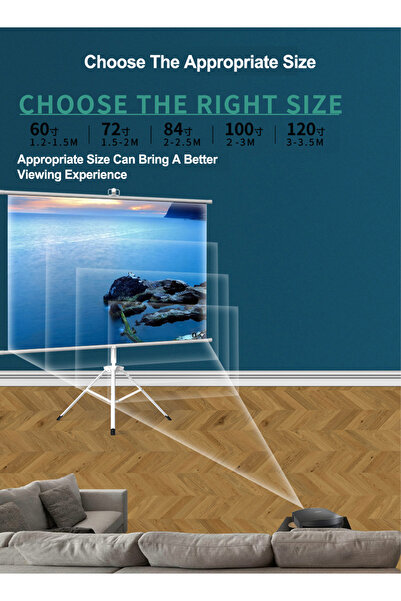 ET-LIFE شاشة عرض محمولة مقاس 100 بوصة، بنسبة عرض إلى ارتفاع 16:9، مصنوعة من الألياف الزجاجية البيضاء، قابلة للتركيب على الحائط وحامل ثلاثي القوائم 2 في 1