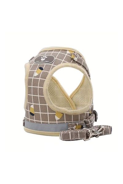SIKS Harness and Leash Set for Dogs and Cats, Padded Vest, Breathable Material, Size S, Beige, Yellow