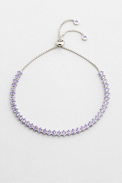 So CHIC... Mor Aura 18 Ayar Beyaz Altın Kaplama Ayarlanabilir Gümüş Bileklik