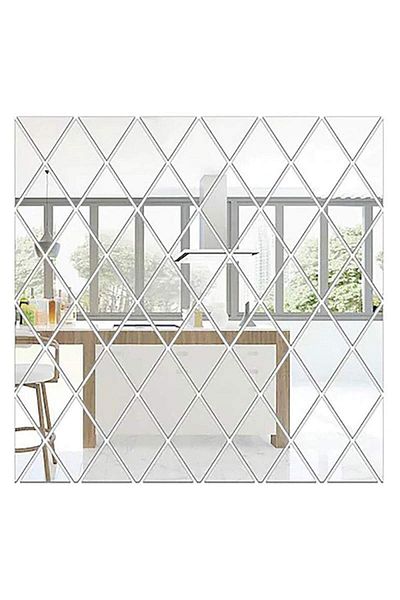 SIKS Set de 52 x Autocolant decorativ SIKS pentru oglindă, formă de romb/triunghi, decorațiune de perete, 100 x 100 cm