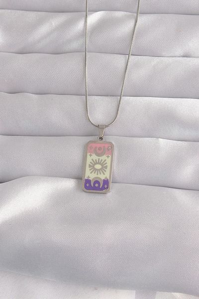 AfraBeauty 316L Steel Silver Color Mixed Enamel Moon Figure Tarot Necklace