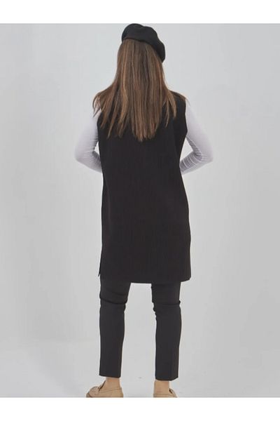 Stilmony Women's Long Seasonal Knitwear Lycra Pocket Button Detailed Casual Vest