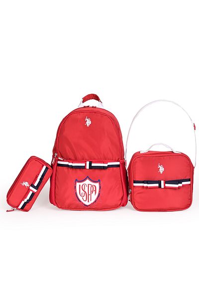 U.S. Polo Assn. SUA Polo Assn. Set școlar din 3 piese plcan24284– Rucsac, cutie de prânz și suport pentru stilou roșu