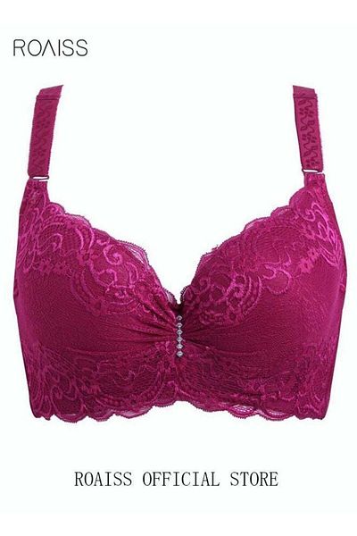 ROAISS Women's Lace Bra Push Up Cotton Daily Underwire Leisure Comfort Breathable Soft Bras Sweet Romantic