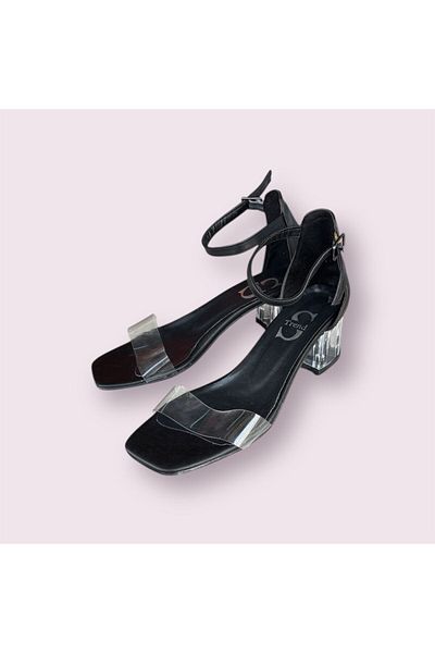İpek Silk Women's Black Transparent Band Brief High-Heeled Shoes Sandals