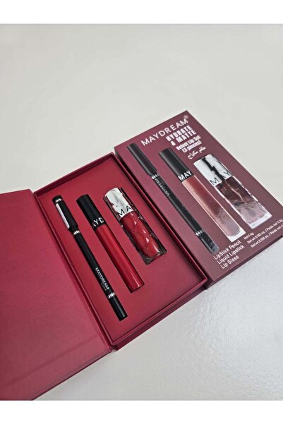 MAYDREAM مجموعة مكياج صغيرة – أحمر شفاه + ملمع شفاه + قلم كحل محدد عيون