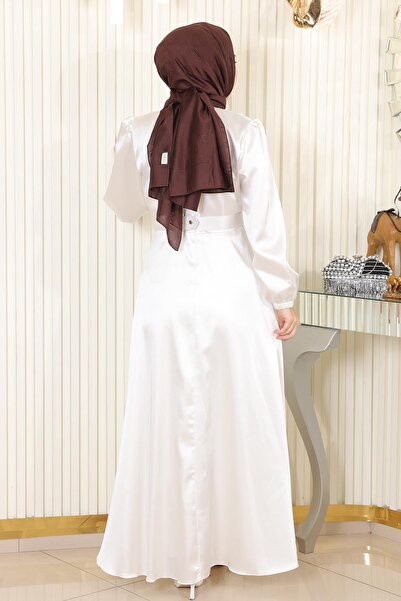 Missvalle Βραδινό φόρεμα από σατέν με πέτρα λεπτομέρεια σε λευκό χρώμα MSW19901