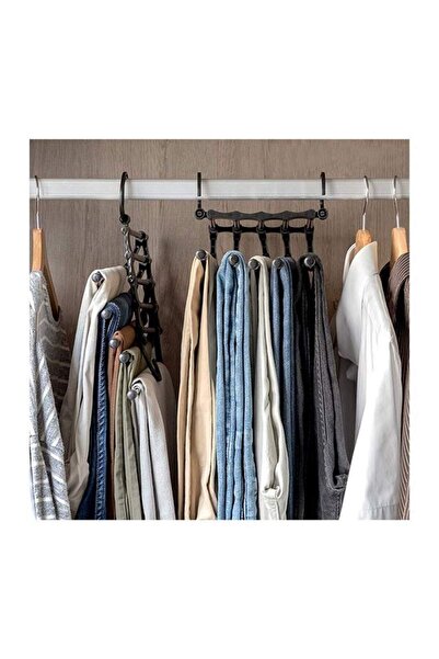 SIKS Double Pants Organizer Hanger, Cascading, 5 Hooks, Black