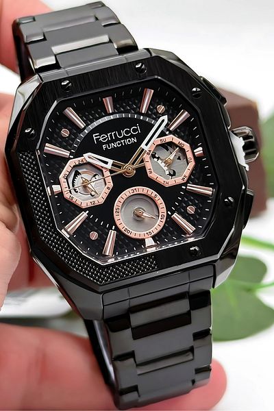 Ferrucci Function Men's Wrist Watch, Steel Band & Special Design, 3Atm Water Resistant Black Sdfer166