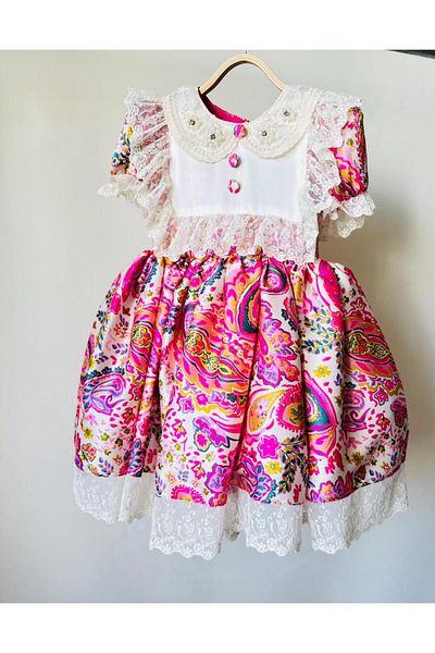 Gala Patterned Lace Detailed Children's Dress