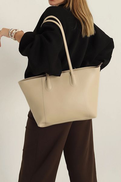 MILANOFOX Large Size Zippered Women's Beige Shoulder and Shoulder Bag – Lined, Coin Pocket, Stylish and Functional