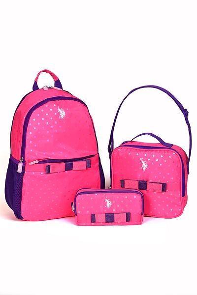U.S. Polo Assn. SUA Polo Assn. Set școlar din 3 piese plcan24293– Rucsac, cutie de prânz și suport pentru stilou roz