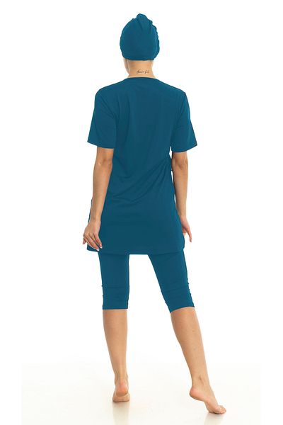 Differend Short Sleeve Semi-Covered Hijab Swimsuit with Ruffle Detail