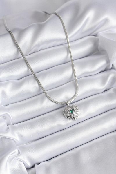AfraBeauty 316L Steel Silver Color Zircon Stone Heart Model Women's Necklace