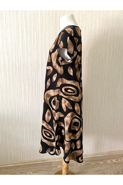 Petek Collection Patterned Coffee Black Color Comfortable Casting Casual Dress