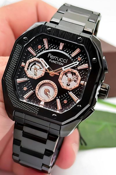 Ferrucci Function Men's Wristwatch Steel Case & Steel Cord Black Zmfer187