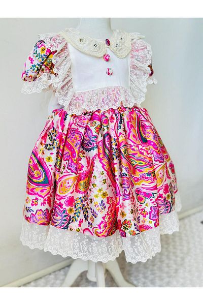 Gala Patterned Lace Detailed Children's Dress