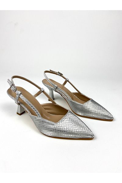 Gloriys Ayakkabı & Çanta Silver Patterned 6 cm Heel Comfortable Fit Shoes 01493