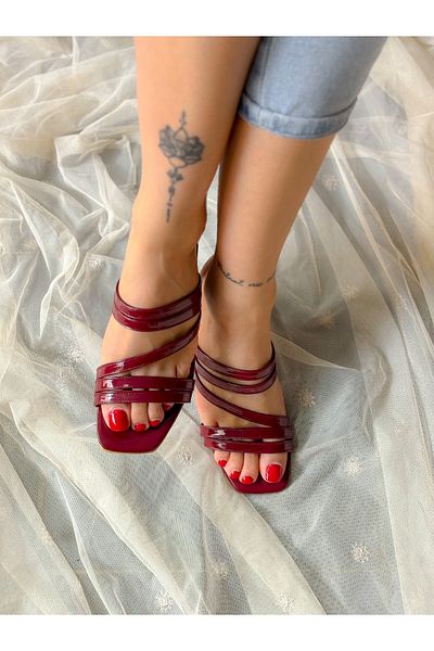 BERFONA Rubby Bordo Patent Leather 5 cm Heel Band Slippers