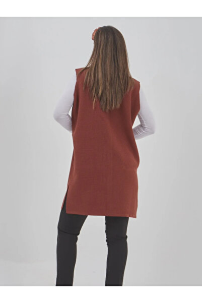 Stilmony Women's Long Seasonal Knitwear Lycra Pocket Button Detailed Casual Vest