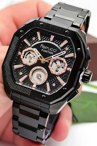 Ferrucci Function Men's Wristwatch Steel Case & Steel Cord Black Zmfer187