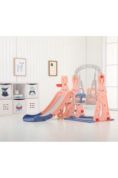 FULLJOY Slide with swing, each rabbit shape with a basketball hoop 3*1. FJY-176