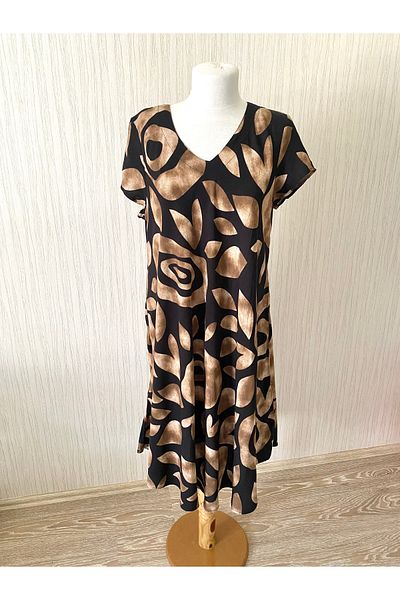 Petek Collection Patterned Coffee Black Color Comfortable Casting Casual Dress