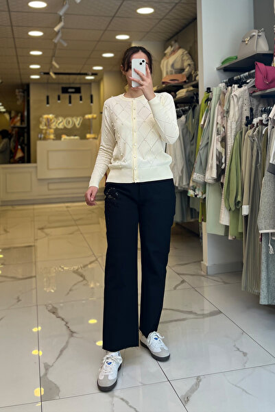 Vosse On Fashıon Ekru İnci Detaylı Merserize Hırka