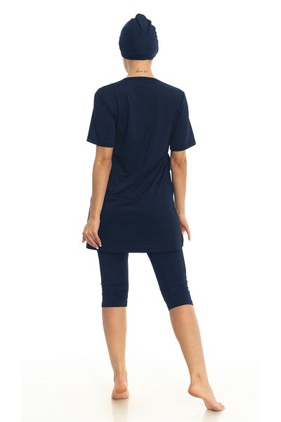 Differend Short Sleeve Semi-Covered Hijab Swimsuit with Ruffle Detail