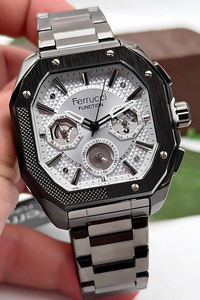 Ferrucci Function Men's Wristwatch, Steel Band & Special Design, 3Atm Water Resistant Smoked Sdfer166