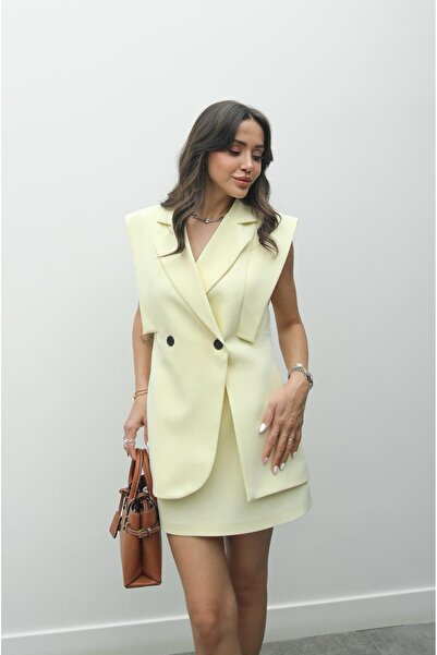 Havoş Light Yellow Wilson Vest Skirt Suit