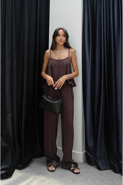 Havoş Plum Lyocell Blended Suspender Blouse Pants Set